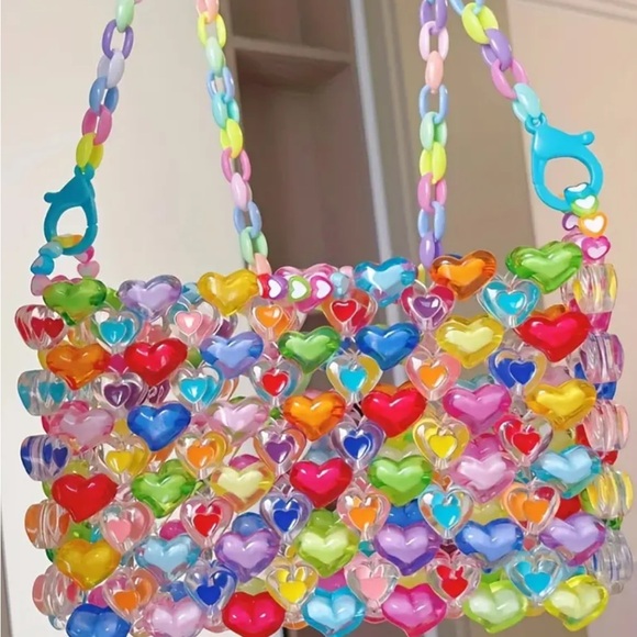 Colorful Acrylic Heart Beaded Crossbody Bag - Picture 5 of 7